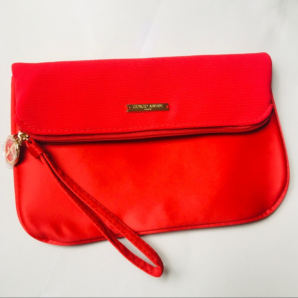 NWOT Giorgio Armani Red Wristlet/Clutch/Makeup Bag